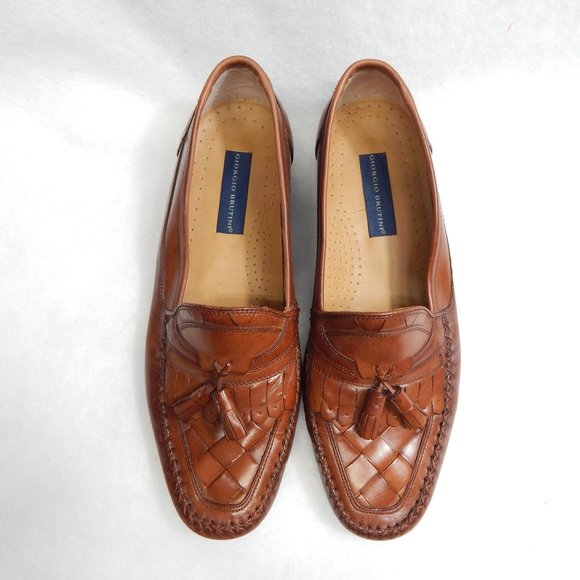Giorgio Brutini Mens Brown Woven Leather Loafers With Tassels Size 12 D main image 5